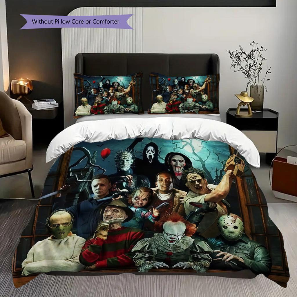 Halloween Horror Characters Set Bedding 1 Duvet Cover 2 Pillowcase Without Core Soft And Comfortable Duvet Cover And Pillowcase Bedding Set