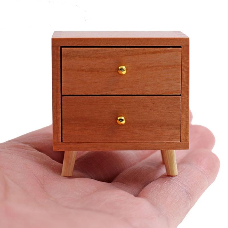1:12 Scale Doll House Bedside Cabinet Natural Wood Furniture Model Figurine For Realistic Display Scene Arrangemetn
