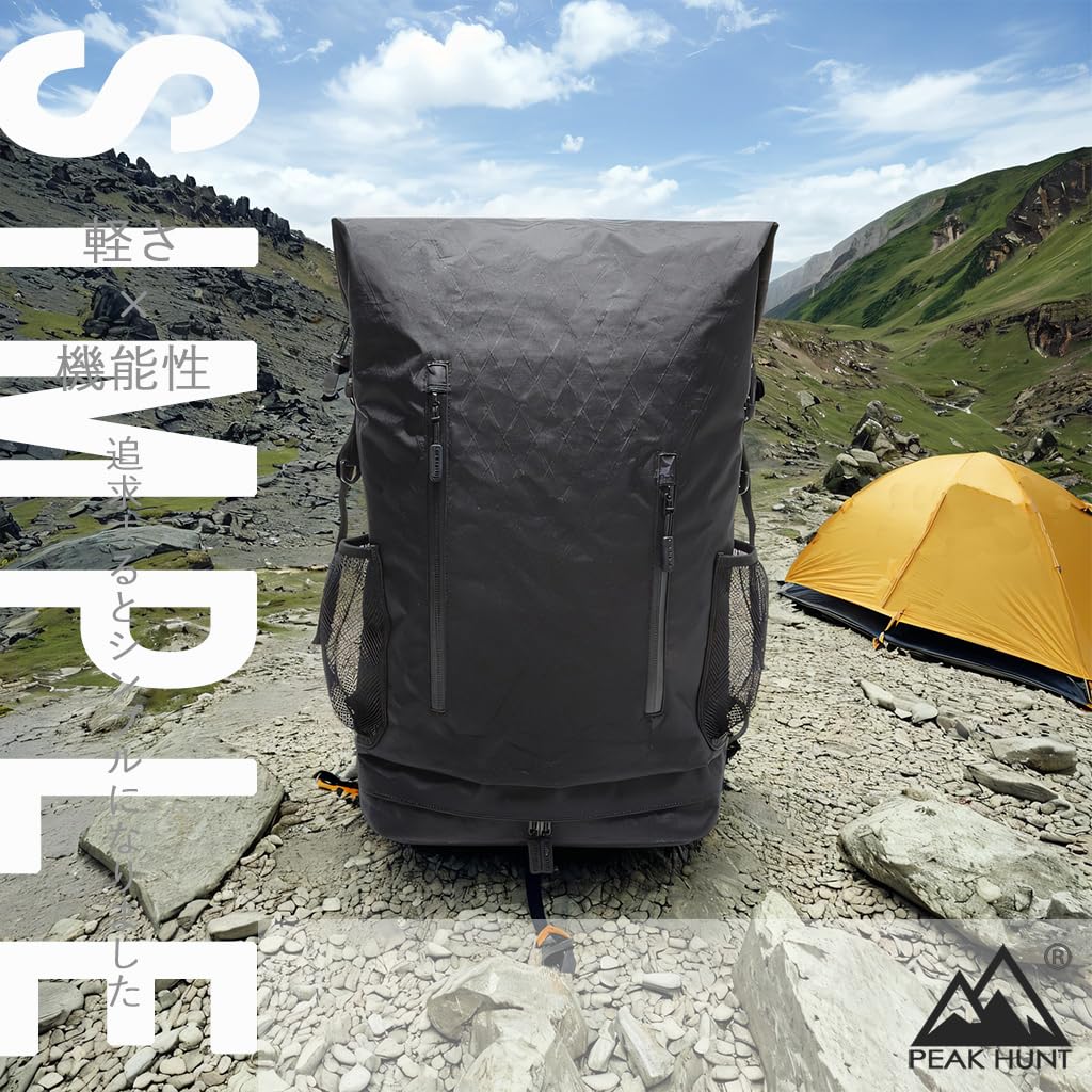 Mochila Leve PEAKHUNT 50L para Homens e Mulheres, Perfeita para e Emergência X-PAC, Caminhadas, Trekking, Viagens, Preparação. Preto.