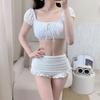 Puff Sleeve Square Neck High Waist Tummy Control Swimsuit for Women