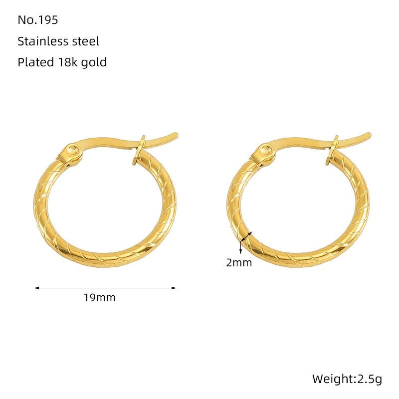 Gold-Plated Titanium Steel Retro Spiral Texture Ear Cuffs and Plain Band Earrings for Women