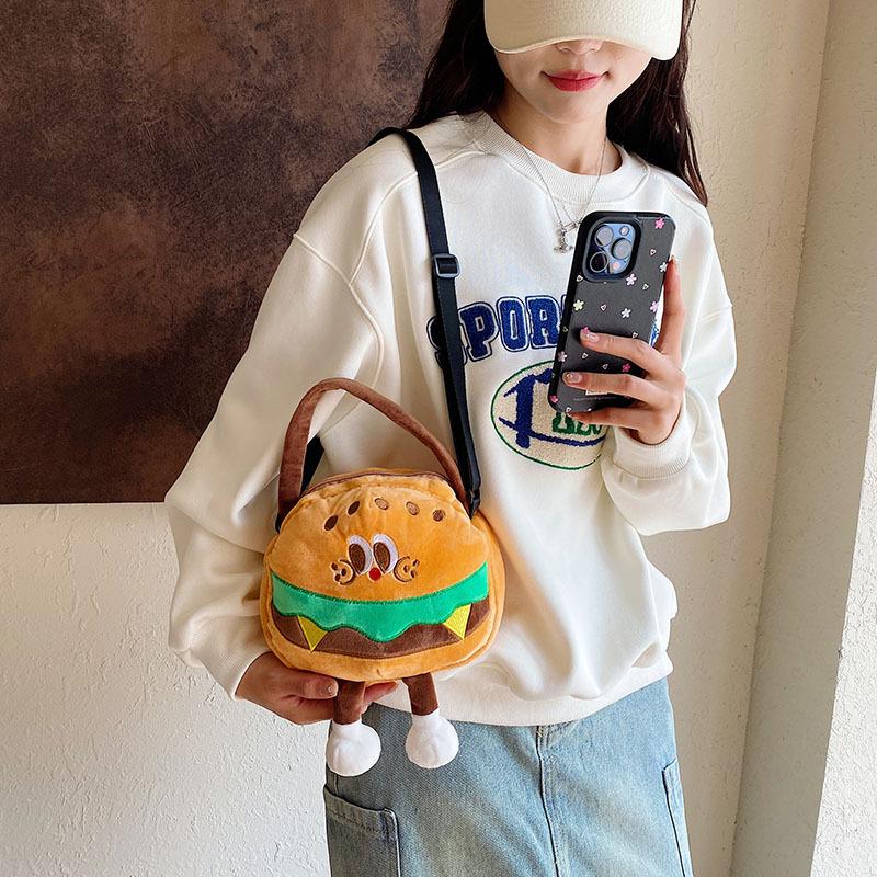 Kawaii French Fries Hamburger Plush Backpack Milk Tea Messenger Bag Creative CrossBody Coin Purse Birthday Christmas Gifts