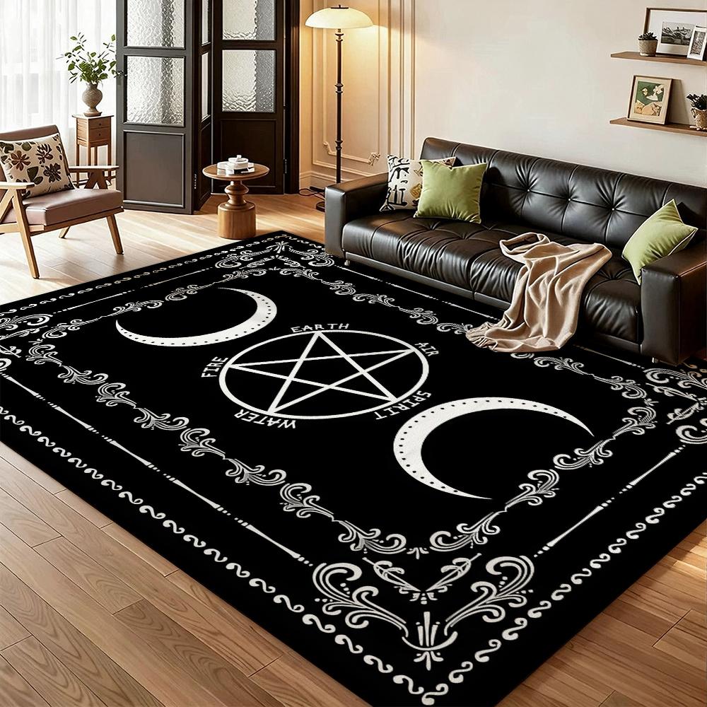 Five Elements Pentacle Double Moons Rectangular Rug Soft Texture Nonslip Carpet For Kids Bedroom Play Area Home Party Decor Holiday Gift