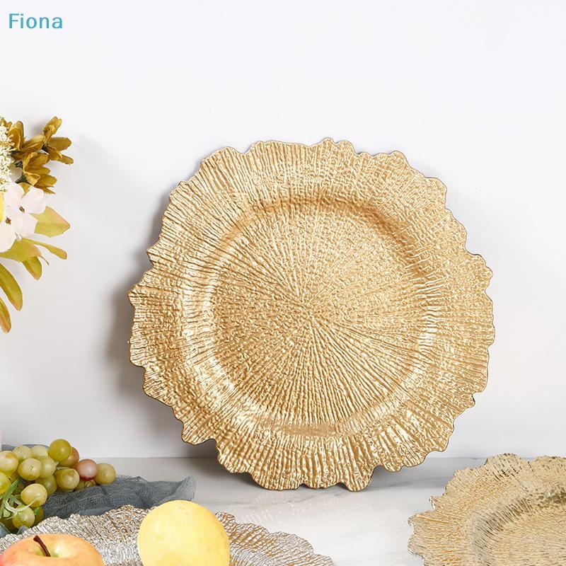 12,59" Goldene Gedeckplatten mit floralem Riffmuster, runde Kunststoff-Gedeckplatten mit gerüschtem Rand, Abendessen für Dinner, Hochzeitsfeier-Dekoration