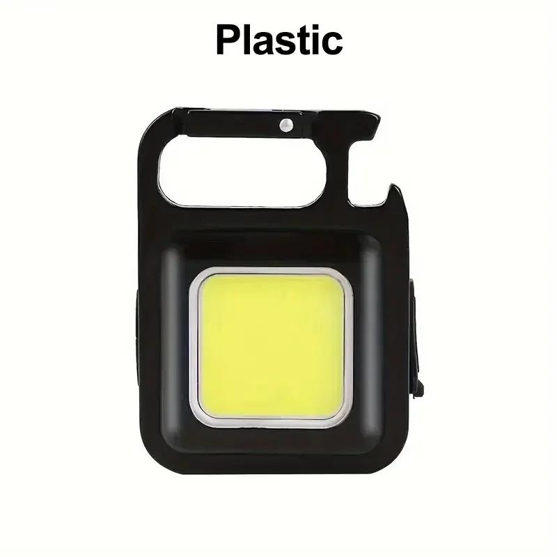 Multifunction COB LED Work Light Keychain USB Rechargeable Flashlight with Bottle Opener Magnetic Base for Camping Emergency Use