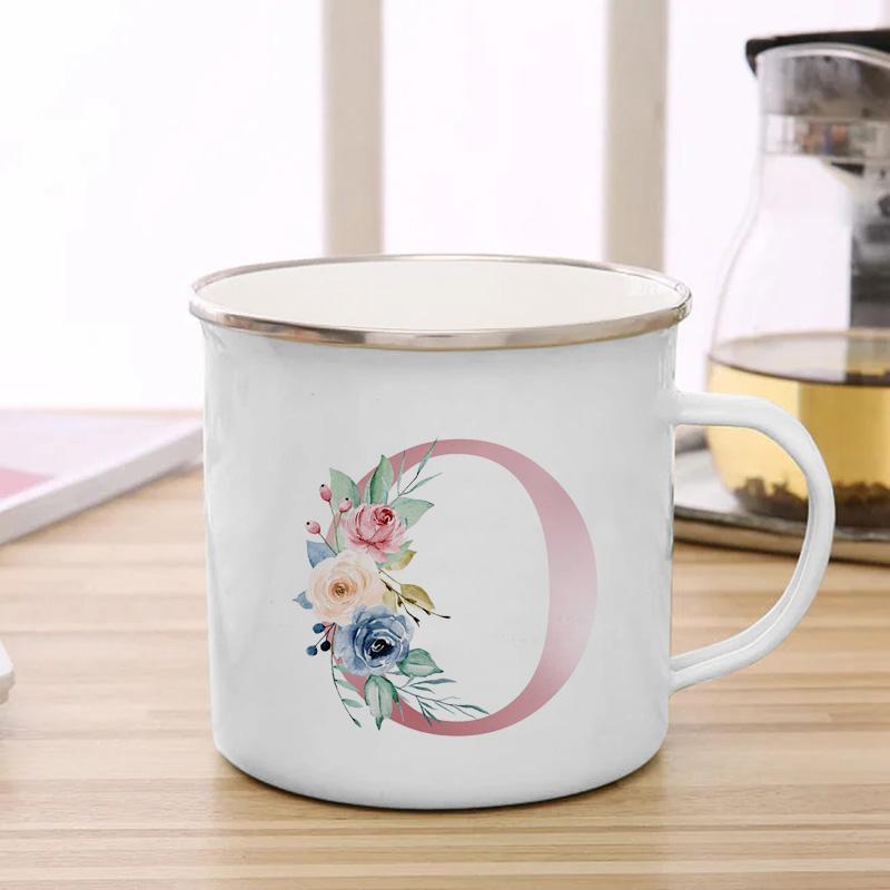 26 Initialen Rosa Buchstaben Blumen Druck Emaille Tasse Kaffeetassen Tassen für Kaffee und Tee Ungewöhnliche Teetasse Personalisierte Geschenk Tassen Cupshe