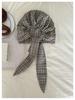 Japanese Plaid Tie-Up Headband Beanie for Women: Spring/Summer Fashionable Versatile Design