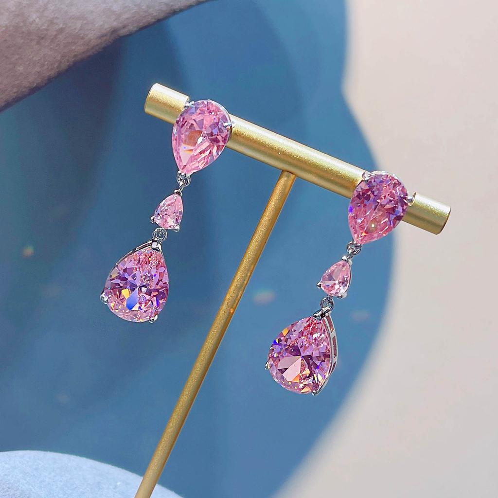 100 %Sterling Silver 925 Topaz Jewelry Earring For Women Fine Aros Mujer Oreja Pink Diamond Jewellry Drop Earring Orecchini