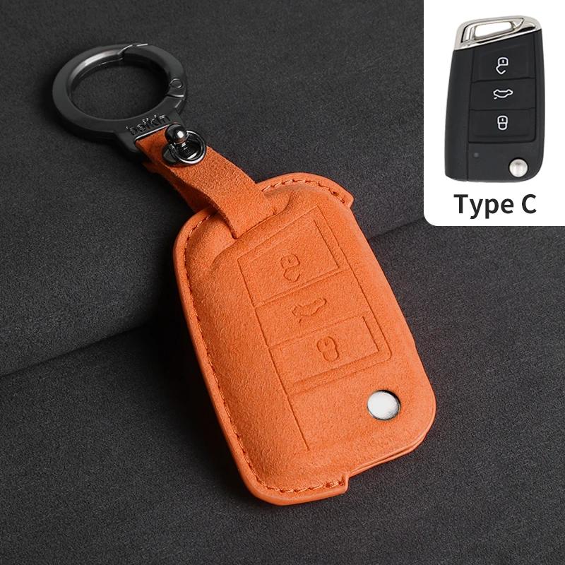 Suede Autoklep Sleutelhoes Cover voor VW Volkswagen Golf 7 MK7 Tiguan MK2 T-roc Skoda Octavia Kodiaq Karoq Seat Ateca Leon Passat