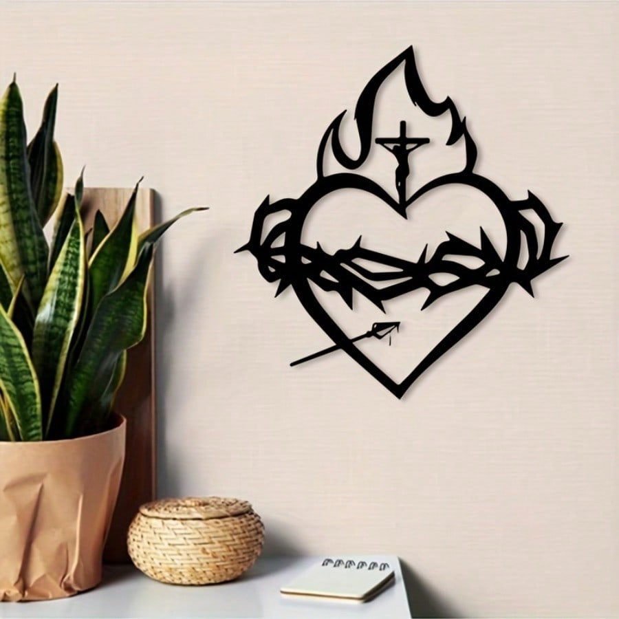 Vintage Sacred Heart Metal Wall Art Iron Christian Home Decor