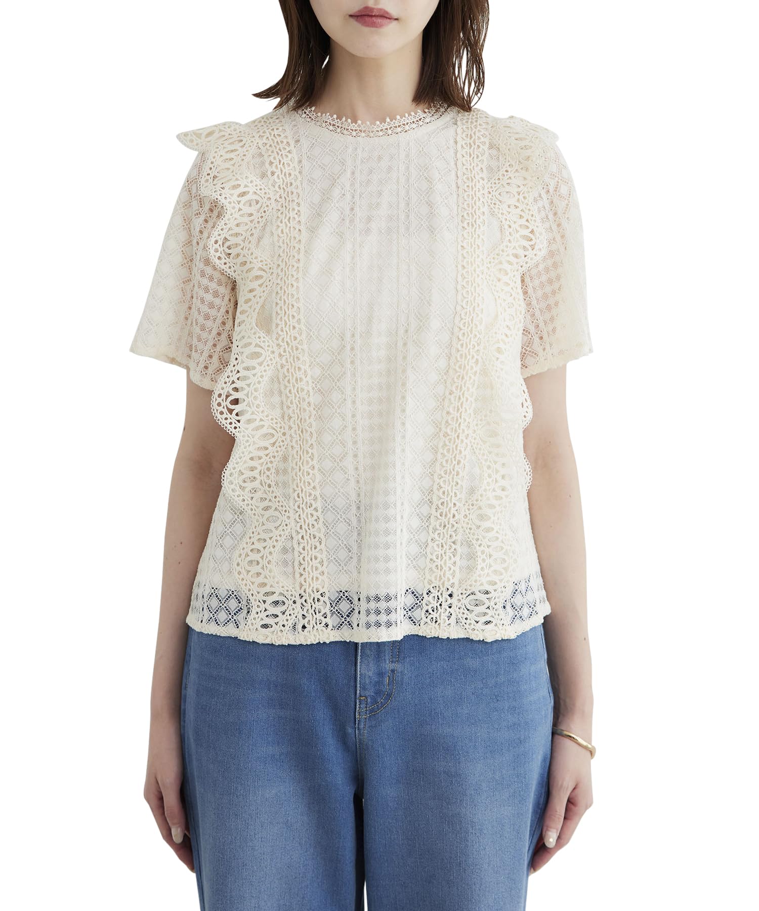 

ROPE PICNIC Ретро короткая кружевная блузка, женская, молочно-белая (15)