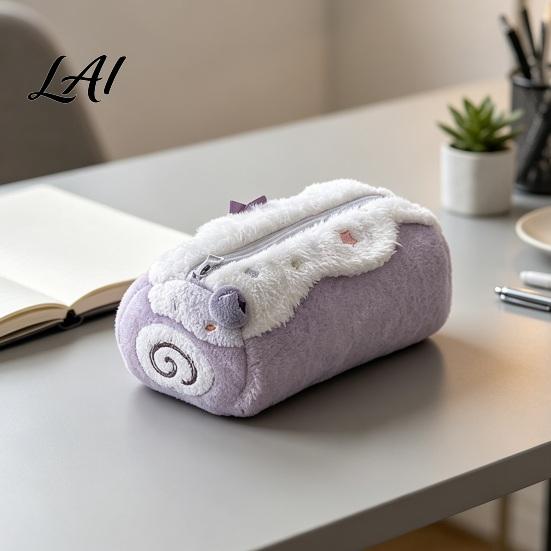 Plush Pencil Case Cake Roll Case Cute Makeup Bag Large Capacity Pen Durable Zipper Bag Pouch Soft Fluffy Stationery for Girls Novelty Dessert