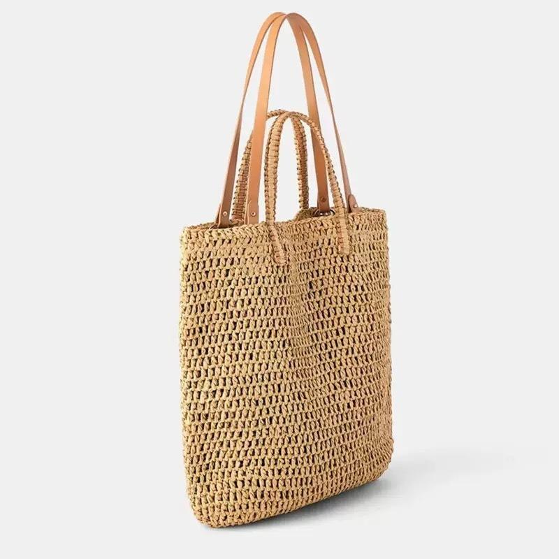 Neue Strohtasche handgewebte Tasche Strohtasche große Kapazität Tragetasche Damen Reise Strandtasche Schultertasche