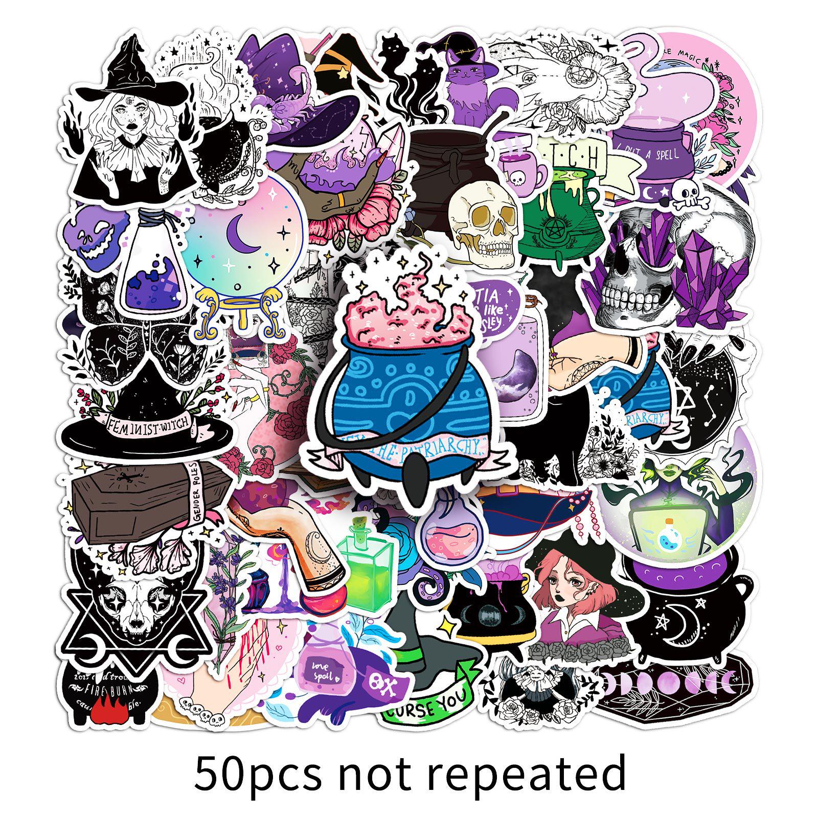 

50PCS Cool Waterproof Witch Stickers: Trendy Cartoon Decals for Notebooks, Journals, and Luggage