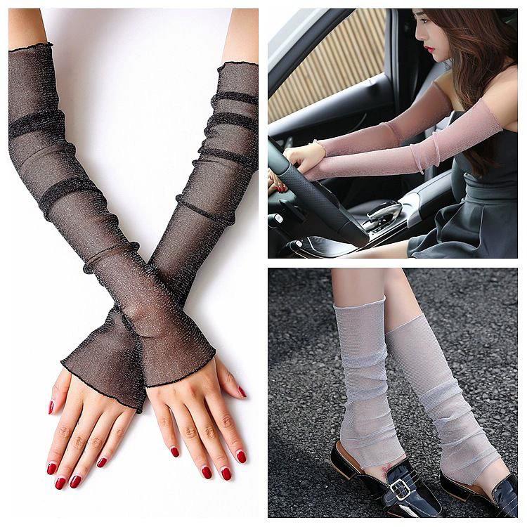Sheer Mesh Arm Sleeves Sun Protection Gloves for Women