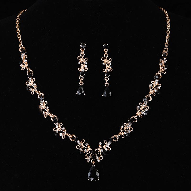 Elegant European Rhinestone Necklace & Earrings Set - Alloy Teardrop Design for Formal Bridal Wear