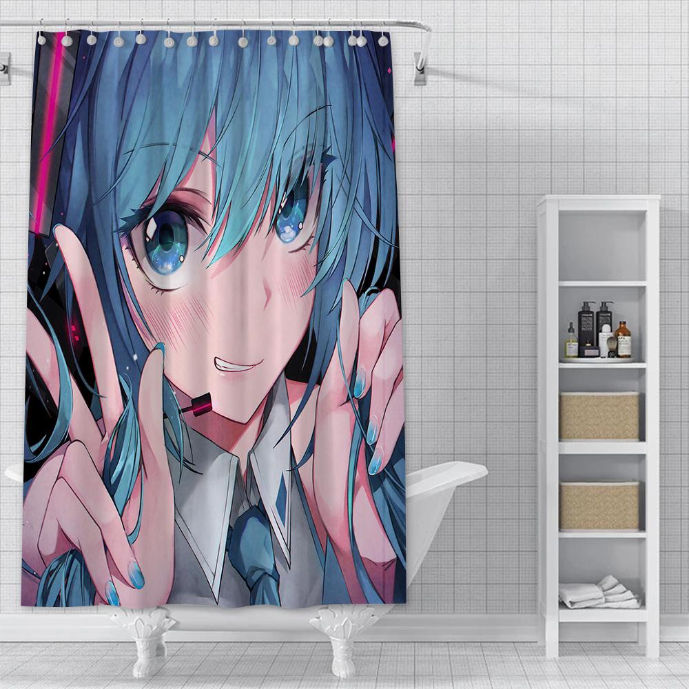 Anime Girl H-HatsuneS M-Miku Shower Curtain Waterproof Polyester Fabric Paint Bath Curtain Home Bathroom Decor Curtain With Hook