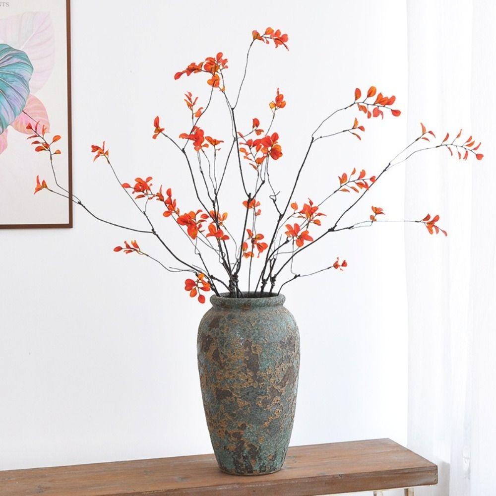 Plastic Material Autumn Leaf Plant Red Maple Leaves Long Handmade Maple Leaf Branch Vintage Style Creative Retro Fake Maple Leaf