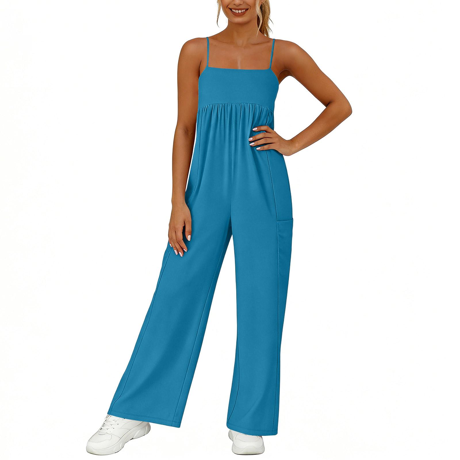 

Women s Loose Casual Camisole Sleeveless Square Neck Slim Fit Wide Leg Jumpsuit Jumpsuit L синий