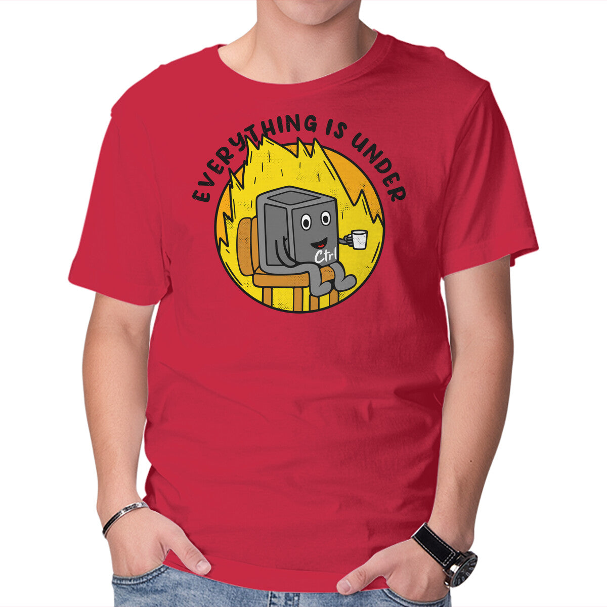 Unisex Crew Neck T-Shirt Everything Is Under Control Graphic Short Sleeve Casual Tee M