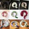 Pearl Buckle Silk Scarf Thin Neckerchief Fashion Neck Scarf Women