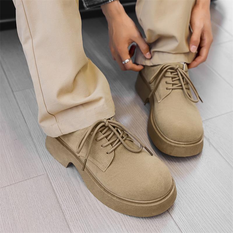 

2025 новая мужская рабочая повседневная обувь с большой головой из кожи, нишевая низкая, на толстой подошве, увеличивающая рост, мужская обувь Z117 39 абрикосовый