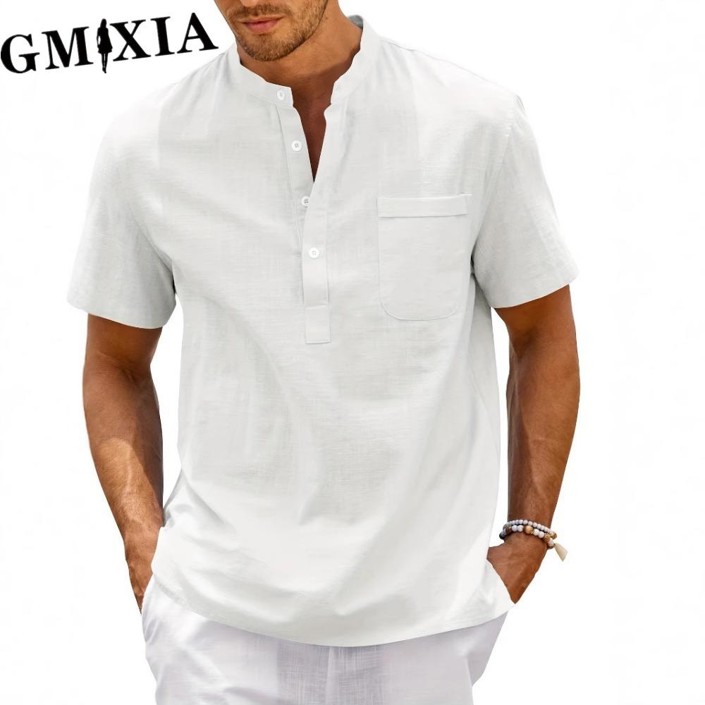 GMXIA Men's fashion casual solid color print Tops & T-shirts Shirt