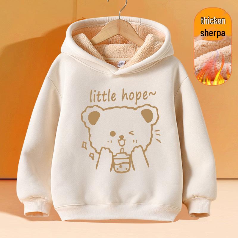 Girls' Plus Velvet Lambswool Hooded Sweatshirt - Warm, Thickened Pullover for Spring 2026 Trend