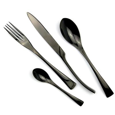 JANKNG 4 pezzi/lotto set di posate per lucidatura in acciaio inossidabile 18/10 nero, forchetta, coltello da bistecca, cucchiaino da tè, set da tavola