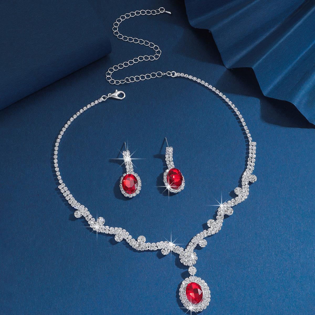 Diamond-Encrusted Water Drop Fringed Necklace, Earrings, Two-Piece Set Exaggerated Light Luxury Temperament, Collarbone Chain, High-End Sense Necklace