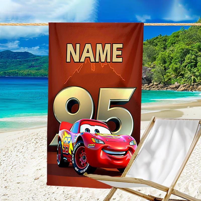 1pc Cars3 Beach Towel with Custom Name, Beach/Swimming/Bath/Picnic/Camping Towel, Suitable for Seaside Beaches