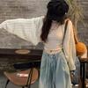 Grey thin hollowed-out sunscreen knitted cardigan women's summer top high-end outer with solid color blouse short shawl