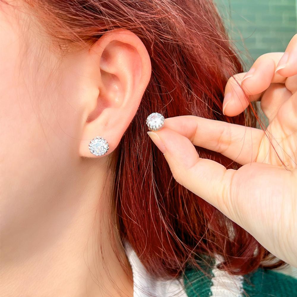 Stud Earrings Crown Color Multi-Color 8Mm Inlaid Zircon Environmentally Friendly Earrings Trinkets