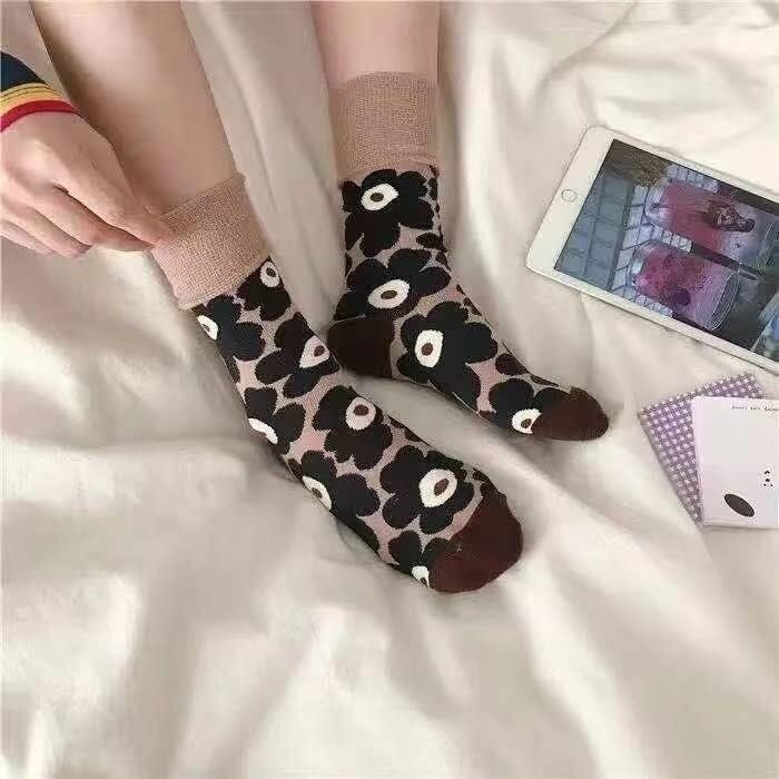 3-piece set socks floral pattern Nordic combination free size