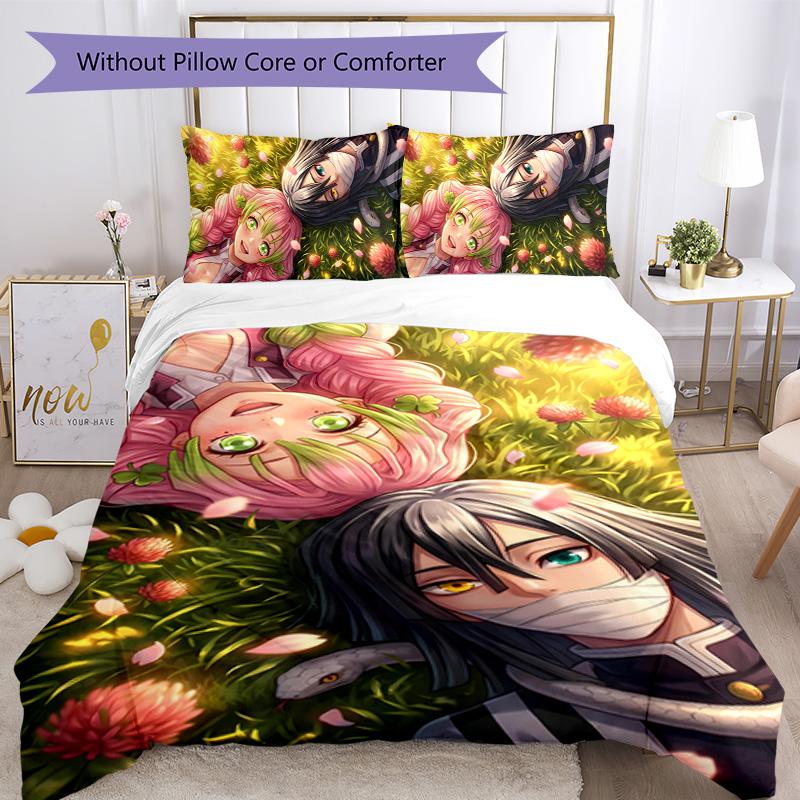 Mitsuri & Iguro 3pcs Bedding Set Duvet Cover Closure Includes 1 Duvet Cover & 2 Pillowcases for All Seasons Bedroom Home Dorm Decor