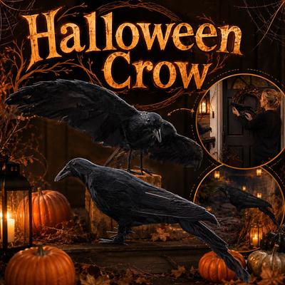 Realistic Crow Tabletop Decoration Halloween Prop Scary Atmosphere Artificial Crow Figurine for Seasonal Indoor Outdoor Display