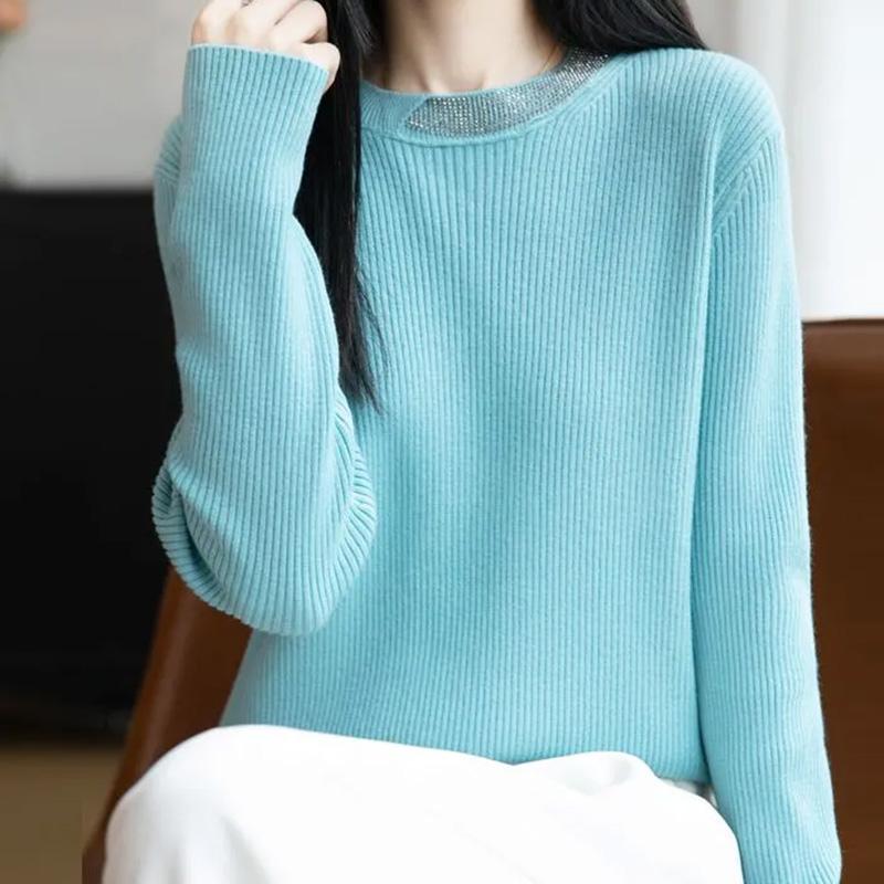 Sweater for Women Autumn Winter Thickened Pullover Warm Stretchy Long Sleeve Kinnted Round-veck Jumper Tops