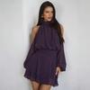 European and American new design neck small turtleneck dress, shoulder digging perspective horn long-sleeved ruffle edge skirt