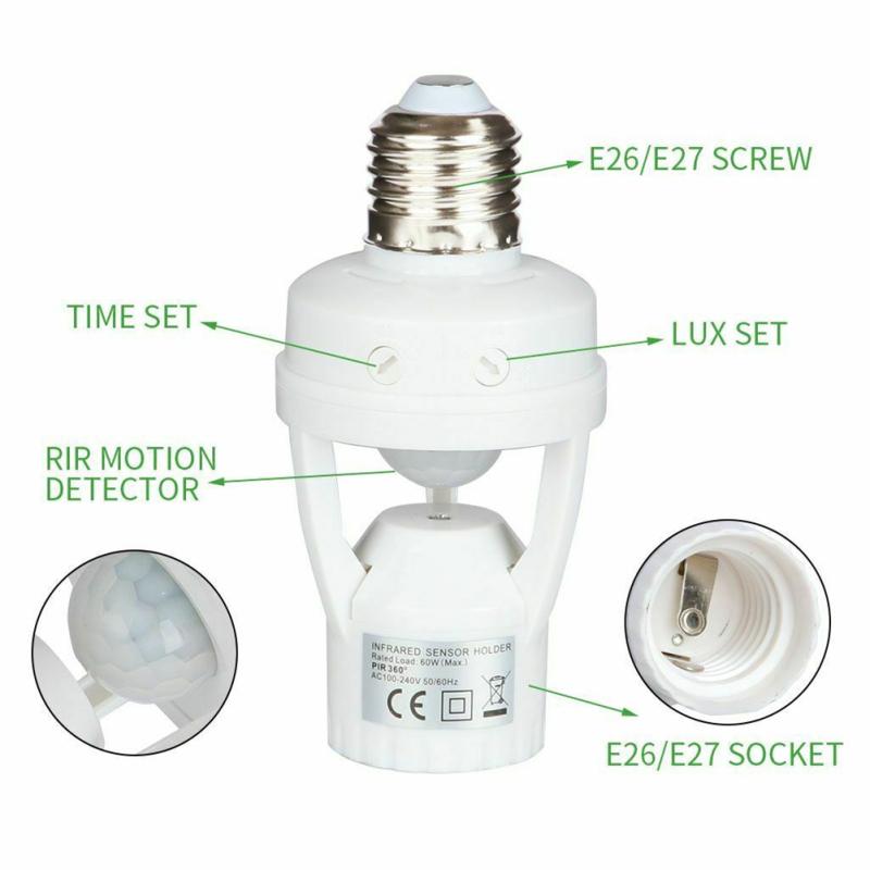 E27 Led Light Bulb Holder Infrared Pir Motion Sensor Socket Switch 110/220v For Families Offices