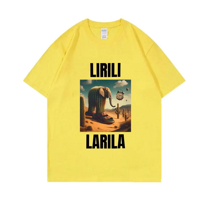 Lirili Larila Funny Cactus Elephant with Sandals Meme Tshirt Unisex Women Casual Cotton Vintage Tshirts Brain Rot Memes T Shirt