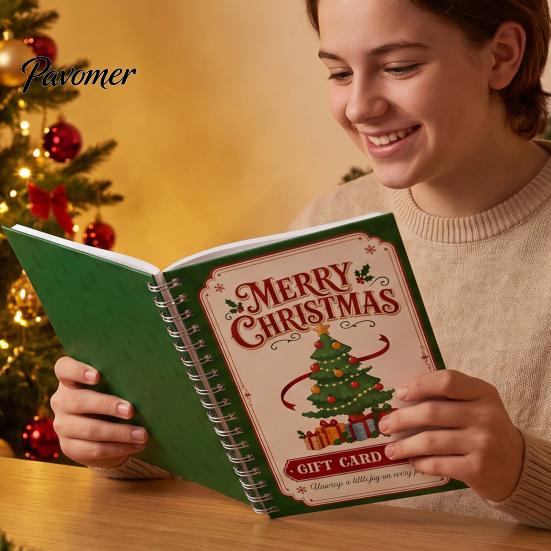 Portable Memory Keeper for Cash Christmas Gift Card Book, 7" x 5" Spiral Bound Merry Unique DIY Holiday Solution Booklet, Greeting Album, Personalized