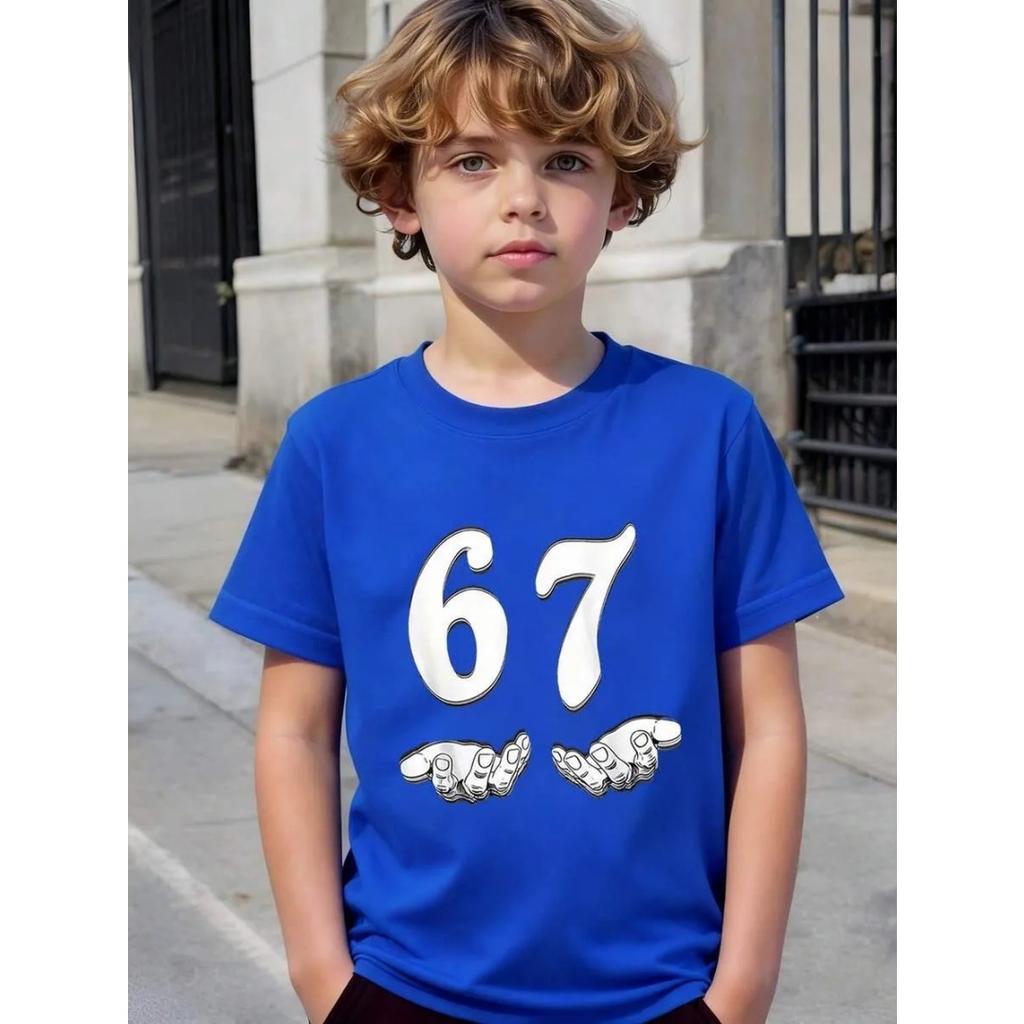 67 Number Children Funny Six Seven Graphic Print T-Shirt Round Neck Cute Casual Style Short Sleeve Comfortable T-Shirt Clothing