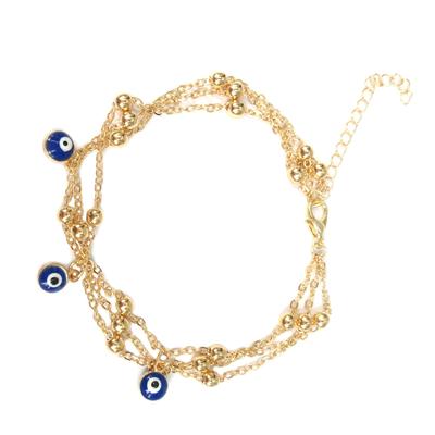 Multi Layer Chain Anklet with Alloy Eye Pendant Adjustable Length Beach Foot Jewelry for Women and Girls Summer Accessory