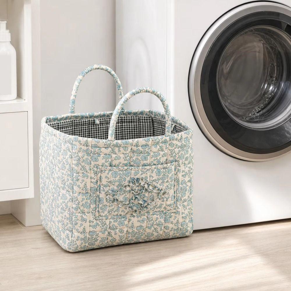 Floral Print Laundry Organizer with Side Pocket Miscellaneous Storage Basket  Shopping