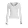 Europäisches und Amerikanisches Damen V-Ausschnitt Spitzenbesatz Patchwork Cropped Top Y25TP428