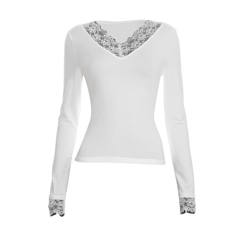 Europäisches und Amerikanisches Damen V-Ausschnitt Spitzenbesatz Patchwork Cropped Top Y25TP428