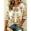 Women's Beige Multicolor Floral Print Tie Neck Blouse, Casual Loose Tops for Spring Summer Daily Wear & Vacation Occasions