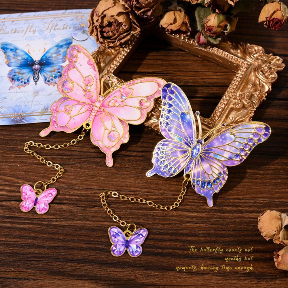 with Charm Chain Page Marker Metal Butterfly Bookmark Durable Bookmark  Students
