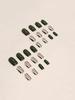 24 Pieces Of Coffin Army Green Flash Ripple Line Short Fake Nails +1 Piece Of Jelly Glue +1 Piece Of Rub For Women