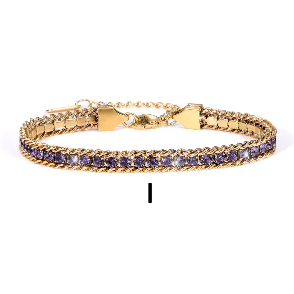 Stainless Steel Gold Rainbow Tennis Bracelet Adjustable Multiple Color Diamond Rhinestone Tennis Chain Bracelet